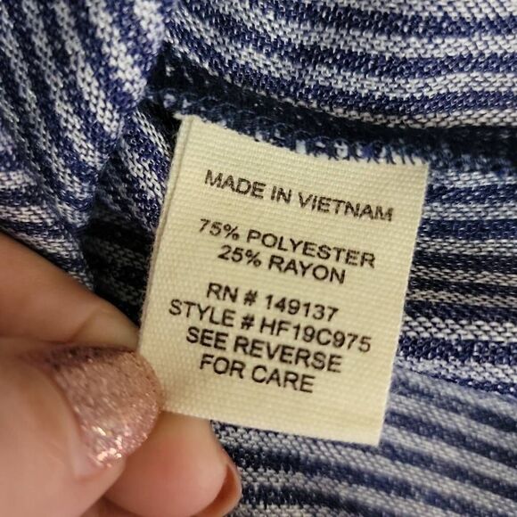 Fashion On Earth Stripe Double Button 3/4 Sleeve Navy Blue Blazer Medium - Picture 12 of 15